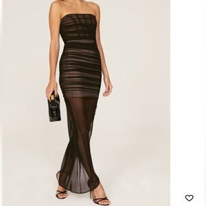 Holiday Black Nude Mesh Strapless Eden Gown - XS hemmed for petite!